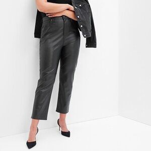 NWT 20 / 10R Black GAP Sky High Rise Vegan Leather Cheeky Straight Pants Y2K